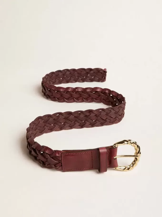 Burgundy geweven leren damesriem