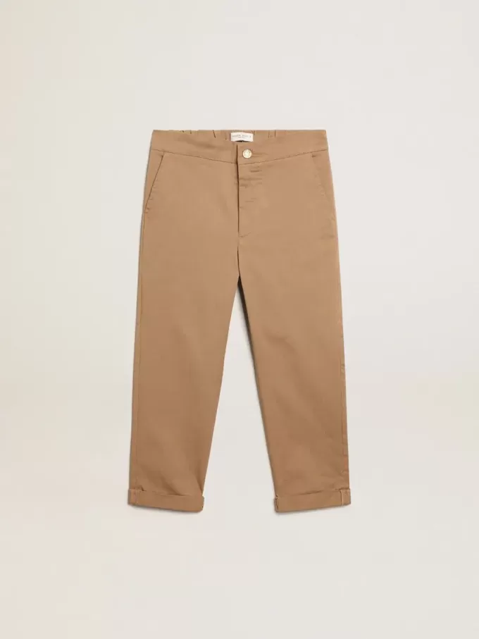 Chino voor jongens van karamelkleurig katoen