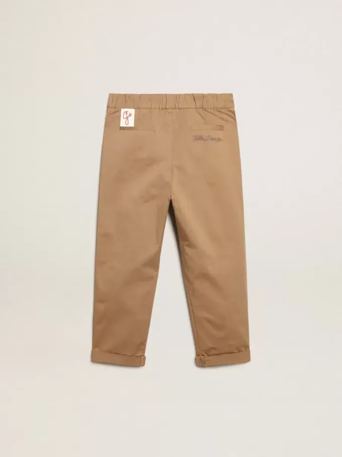 Chino voor jongens van karamelkleurig katoen