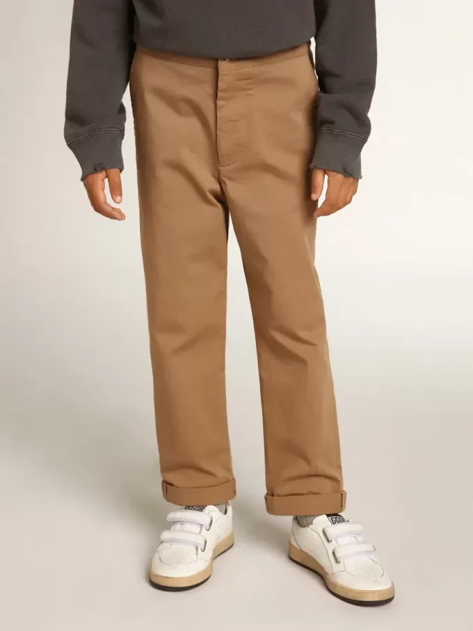 Chino voor jongens van karamelkleurig katoen
