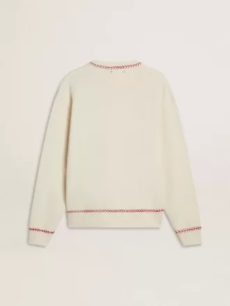 CNY-sweatshirt van versleten wit katoen met rode borduursels