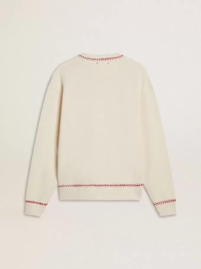 CNY-sweatshirt van versleten wit katoen met rode borduursels