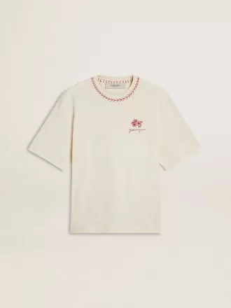 CNY versleten wit mouwloos T-shirt met rood borduursel