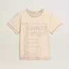 Crèmekleurig dames-T-shirt met vervaagde rode accenten