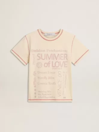 Crèmekleurig dames-T-shirt met vervaagde rode accenten