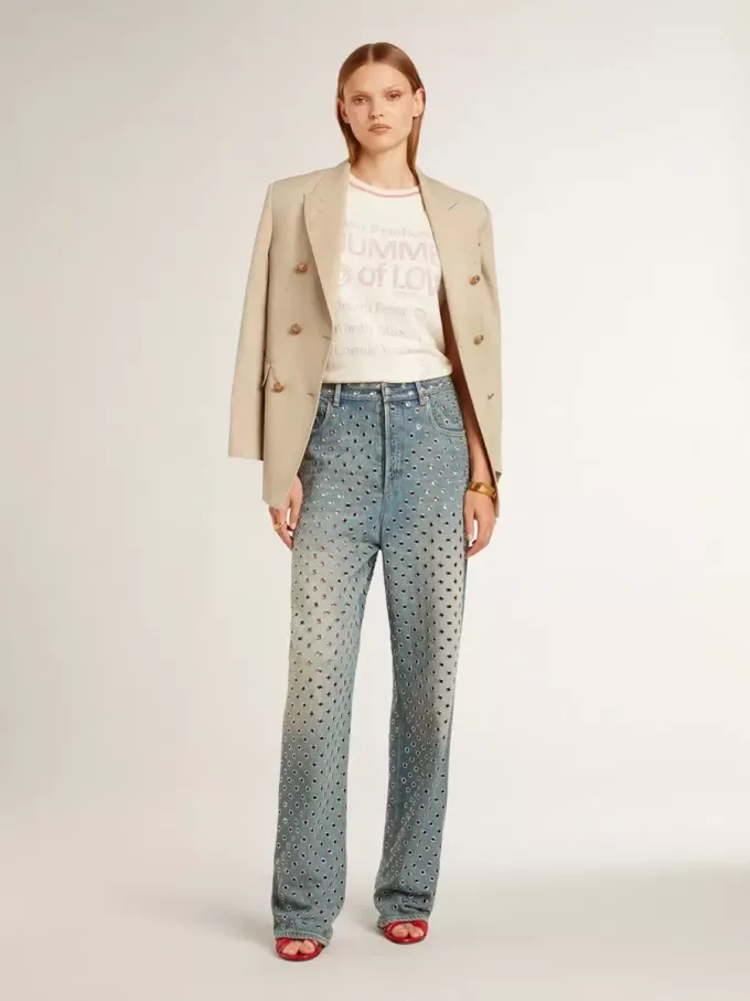 Crèmekleurig dames-T-shirt met vervaagde rode accenten
