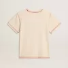 Crèmekleurig dames-T-shirt met vervaagde rode accenten