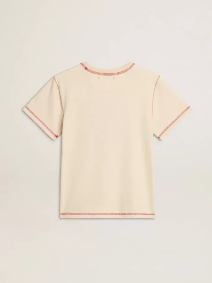 Crèmekleurig dames-T-shirt met vervaagde rode accenten