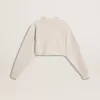 Crèmekleurig katoenen cropped sweatshirt voor dames met kristallen op de voorkant