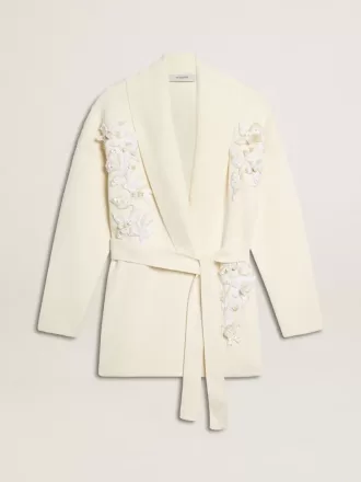 Crèmekleurig katoenen vest voor dames met bloemenborduursel