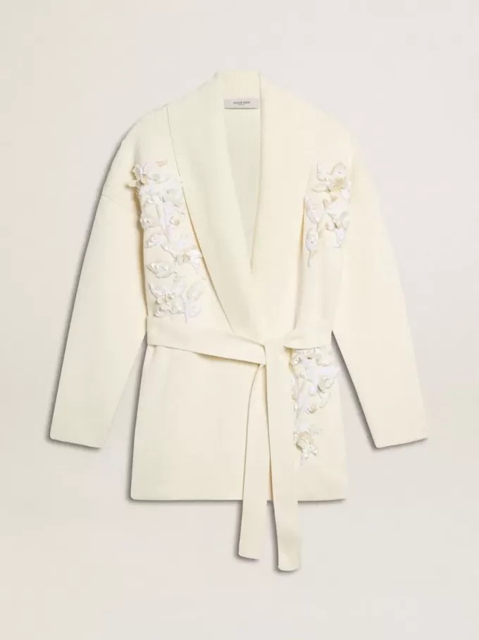 Crèmekleurig katoenen vest voor dames met bloemenborduursel
