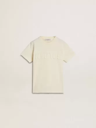 Crèmekleurig T-shirt voor jongens met reliëflogo