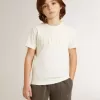 Crèmekleurig T-shirt voor jongens met reliëflogo