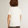 Crèmekleurig T-shirt voor jongens met reliëflogo