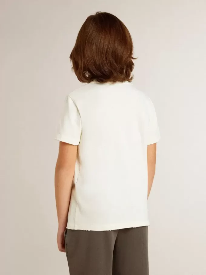 Crèmekleurig T-shirt voor jongens met reliëflogo