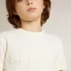 Crèmekleurig T-shirt voor jongens met reliëflogo