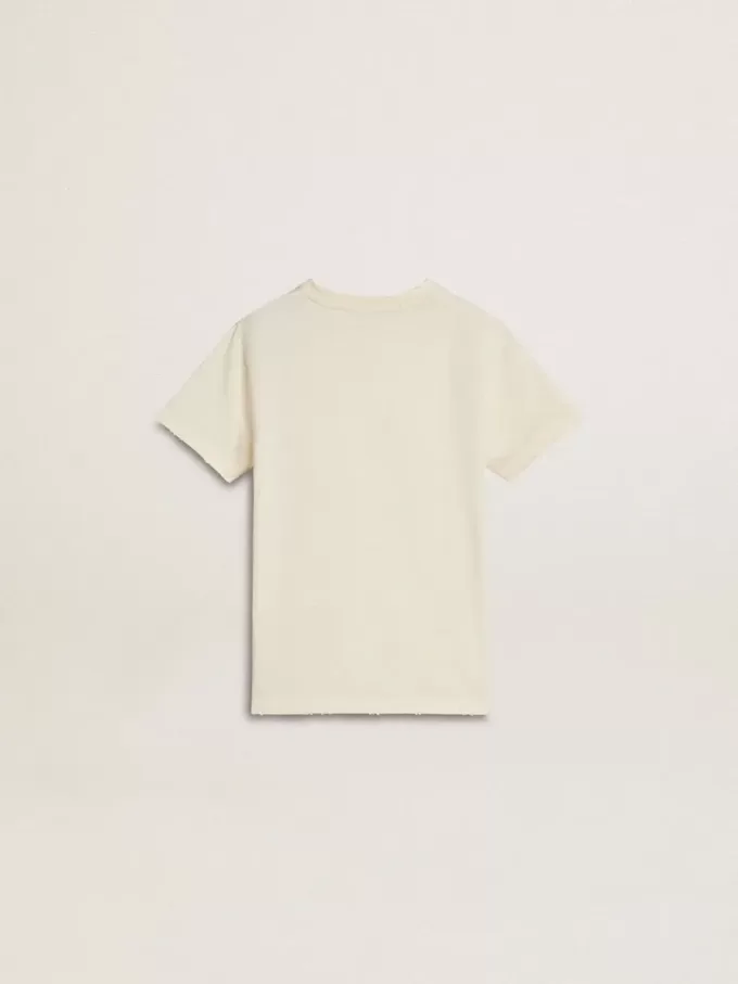 Crèmekleurig T-shirt voor jongens met reliëflogo