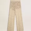 Crèmekleurige, doorschijnende kanten broek voor dames