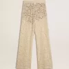 Crèmekleurige, doorschijnende kanten broek voor dames