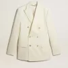 Crèmekleurige double-breasted blazer voor heren