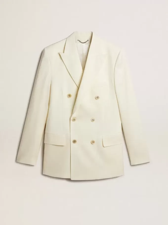 Crèmekleurige double-breasted blazer voor heren