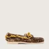 Cruise-loafer voor dames van ponyhuid met luipaardprint en gele wandelschoenveters