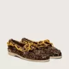 Cruise-loafer voor dames van ponyhuid met luipaardprint en gele wandelschoenveters
