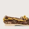 Cruise-loafer voor dames van ponyhuid met luipaardprint en gele wandelschoenveters