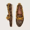Cruise-loafer voor dames van ponyhuid met luipaardprint en gele wandelschoenveters