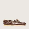 Cruise-loafers voor dames van glanzend donkerbruin leer met duifgrijze wandelveters