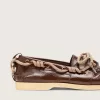 Cruise-loafers voor dames van glanzend donkerbruin leer met duifgrijze wandelveters