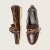 Cruise-loafers voor dames van glanzend donkerbruin leer met duifgrijze wandelveters
