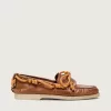 Cruise-loafers voor dames van tabakskleurig leer met oranje wandelschoenveters