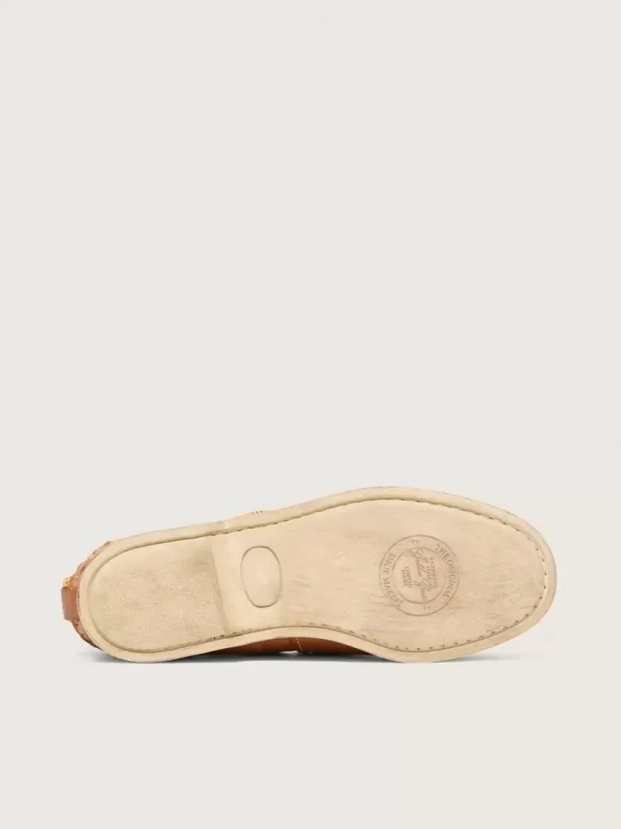 Cruise-loafers voor dames van tabakskleurig leer met oranje wandelschoenveters