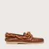 Cruise-loafers voor heren van tabakskleurig leer met oranje wandelveters