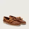 Cruise-loafers voor heren van tabakskleurig leer met oranje wandelveters