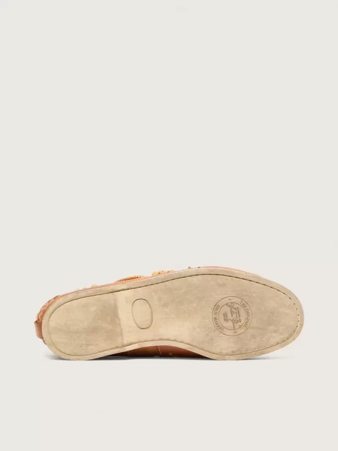 Cruise-loafers voor heren van tabakskleurig leer met oranje wandelveters