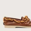 Cruise-loafers voor heren van tabakskleurig leer met oranje wandelveters