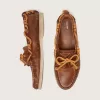 Cruise-loafers voor heren van tabakskleurig leer met oranje wandelveters