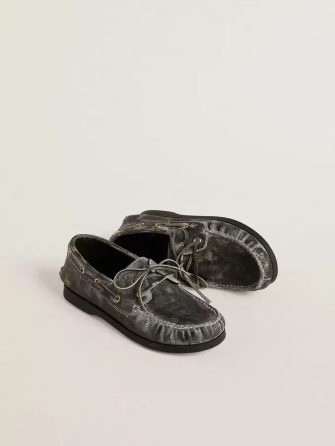 Cruise Teen loafer van zwart leer met distressed-effect