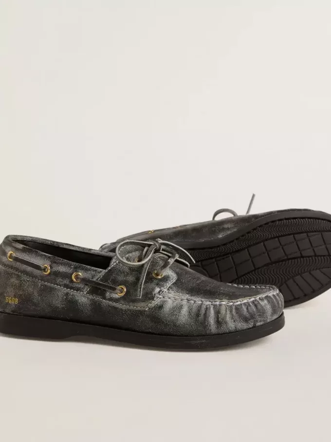 Cruise Teen loafer van zwart leer met distressed-effect