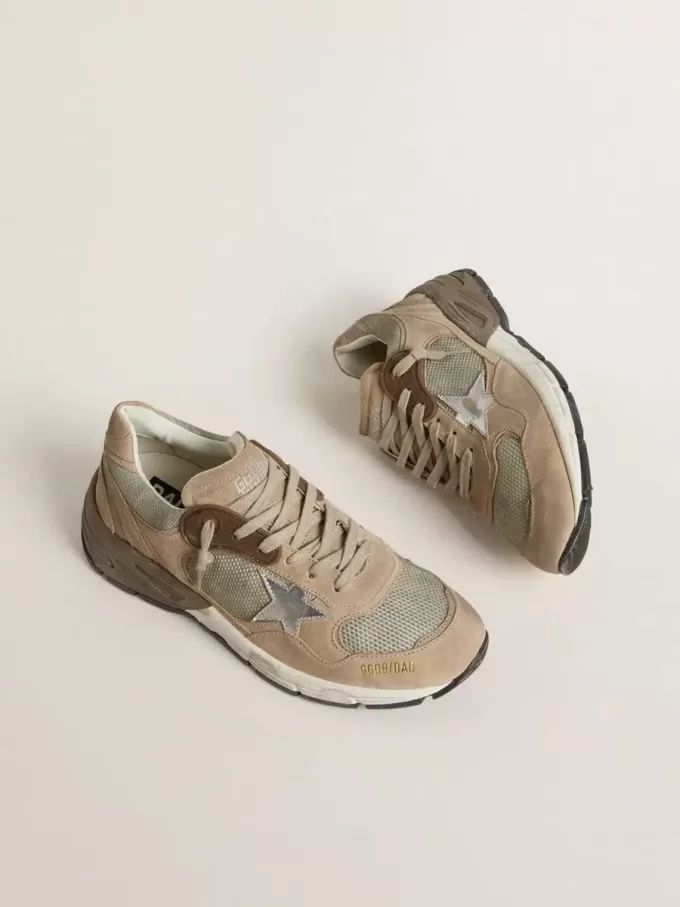 Dad-Star voor dames in beige mesh en suède met zilveren leren ster
