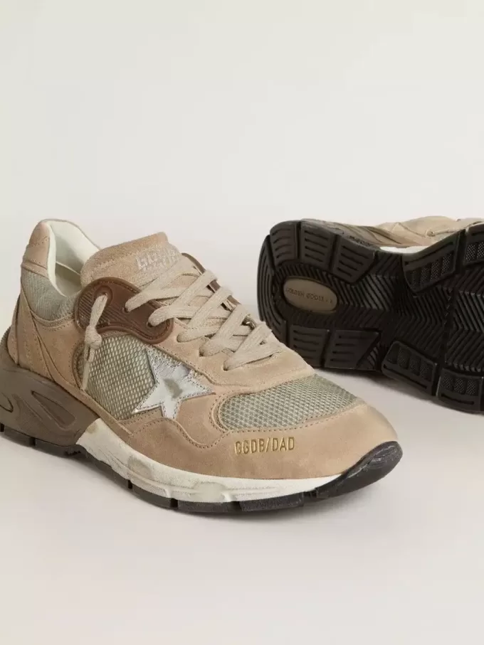 Dad-Star voor dames in beige mesh en suède met zilveren leren ster