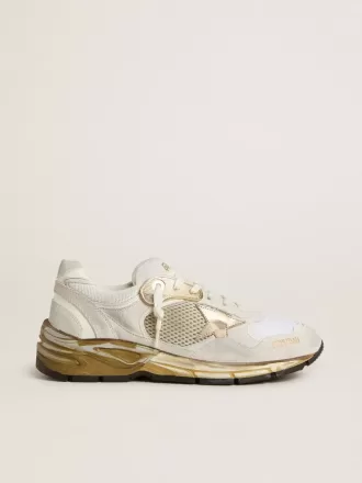 Dad-Star voor dames in mesh en wit suède met gouden folie ster