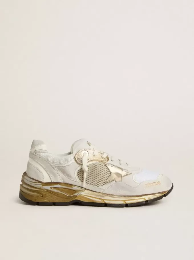 Dad-Star voor dames in mesh en wit suède met gouden folie ster
