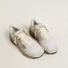 Dad-Star voor dames in mesh en wit suède met gouden folie ster