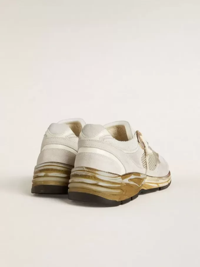 Dad-Star voor dames in mesh en wit suède met gouden folie ster