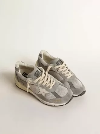 Dad-Star voor dames in suède en zilverkleurig mesh met witte leren ster en hielstuk