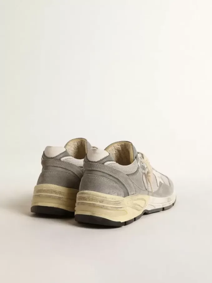 Dad-Star voor dames in suède en zilverkleurig mesh met witte leren ster en hielstuk
