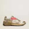 Dad-Star voor dames van mesh en goudkleurig leer met witte leren ster